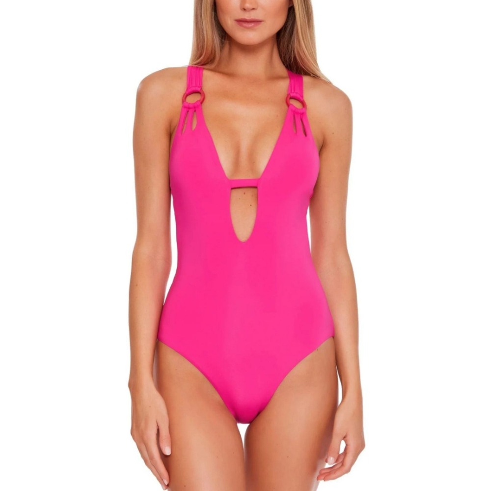 BECCA One Piece Swimsuit Women Medium Pink Ring Cutout 851437